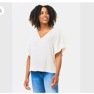 VINCE WOMEN'S RIB TRIM DOUBLE V-NECK SHORT SLEEVE TEE SIZE 2X